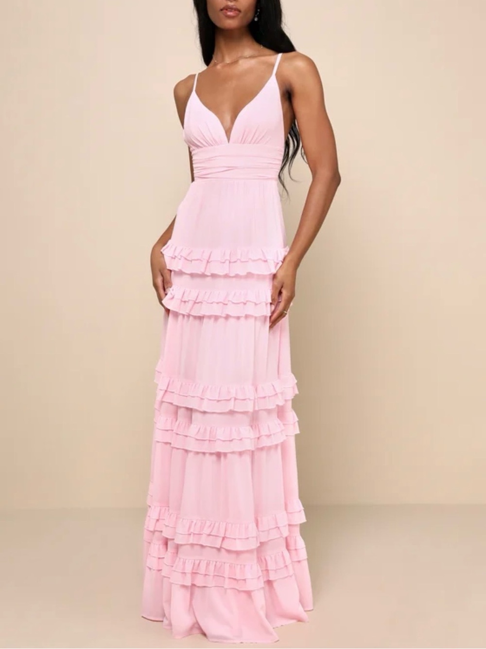 Lulu's Blush Pink Ruffle Tiered Maxi Dress